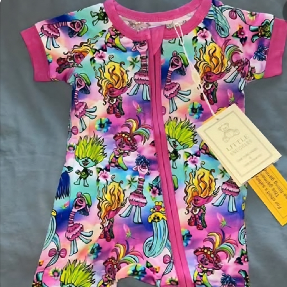 Little Snuggles - Bamboo Colorful Trolls Shorty Romper